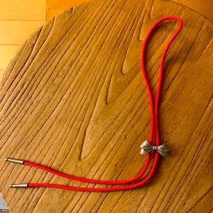 Vintage Red Bow Necklace with Silver Accents